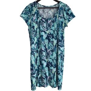 Lilly Pulitzer Beacon Dress Tropical Lemur Print Women L Blue Tidal Wave Coastal
